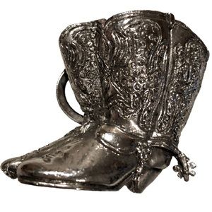 Vintage Western Cowboy Boots Clip Antique Embossed Silver